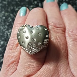 Brushed Silver Heart Ring w/embedded CZ'S, Size 7